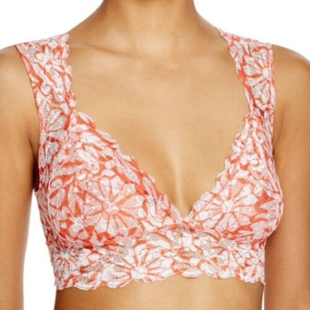 FREE PEOPLE Bra XS EVANGELINA Lace Bralette Floral Stretch Papaya Mesh Lace NWT